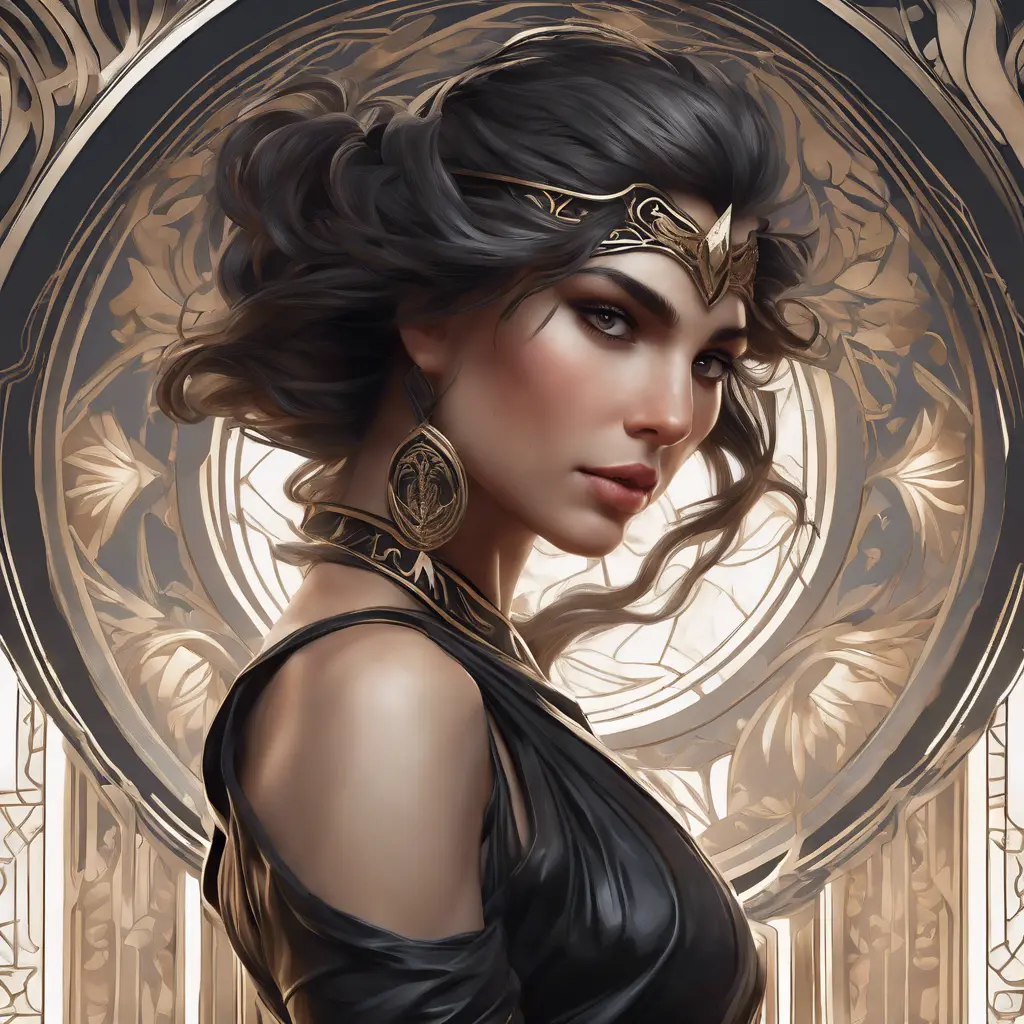Alluring matte portrait of the beautiful Kassandra in black, 8k, Highly Detailed, Intricate, Realistic, Sharp Focus, Volumetric Lighting, Fantasy, Elegant by Stanley Artgerm Lau, Alphonse Mucha, WLOP, Stefan Kostic