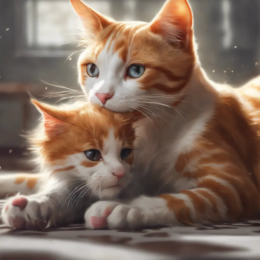 A ginger cat playing with a dalmation, 4k resolution, Atmospheric, High Resolution, Masterpiece by Stanley Artgerm Lau