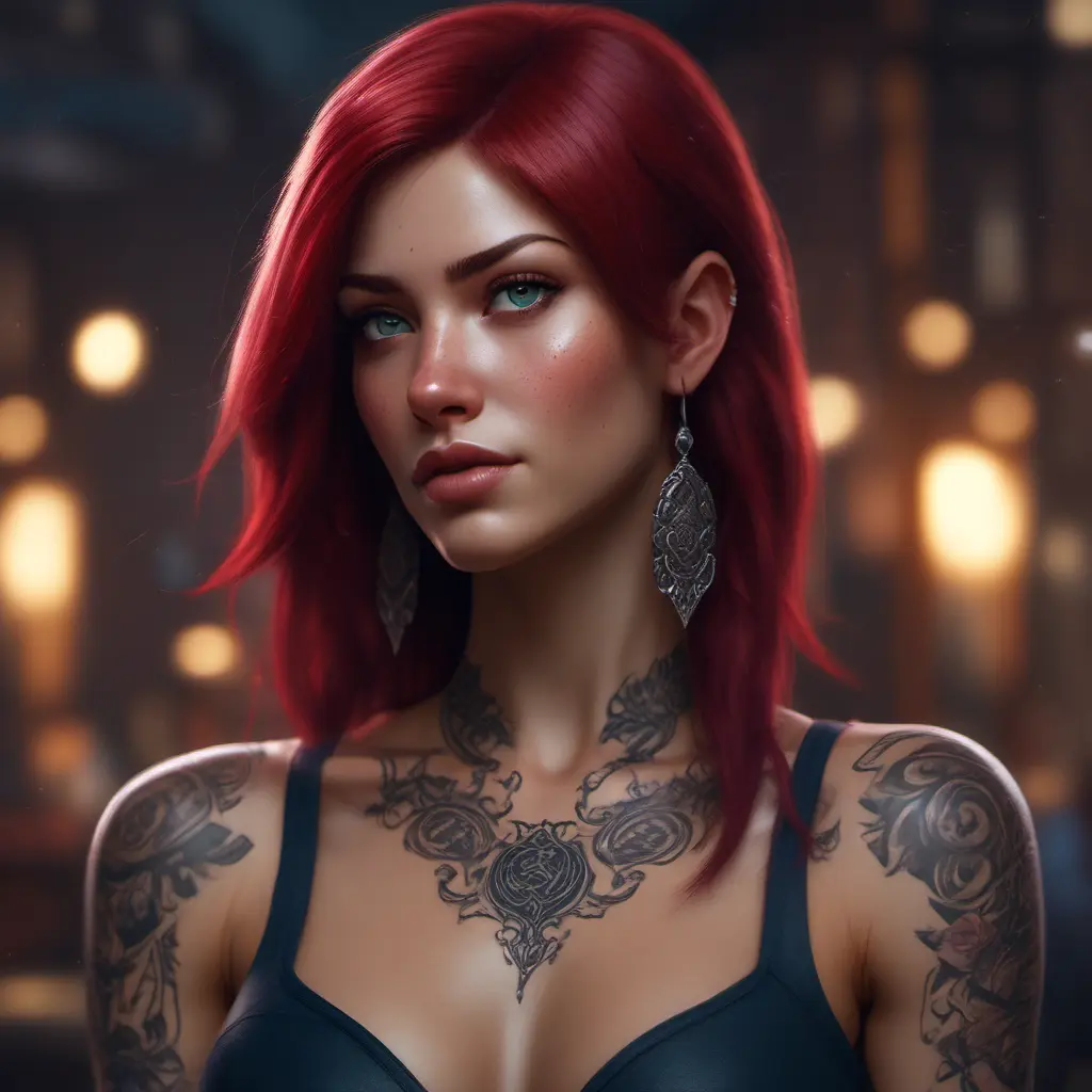 Matte portrait of Katarina with tattoos, 8k, Highly Detailed, Alluring, Artstation, Bokeh effect, Sharp Focus, Volumetric Lighting, Concept Art by Stanley Artgerm Lau, Greg Rutkowski