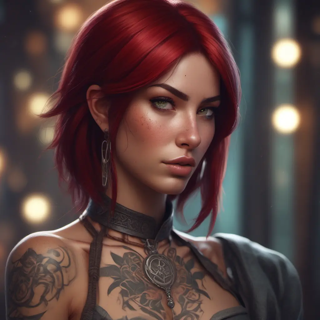 Matte portrait of Katarina with tattoos, 8k, Highly Detailed, Alluring, Artstation, Bokeh effect, Sharp Focus, Volumetric Lighting, Concept Art by Stanley Artgerm Lau, Greg Rutkowski