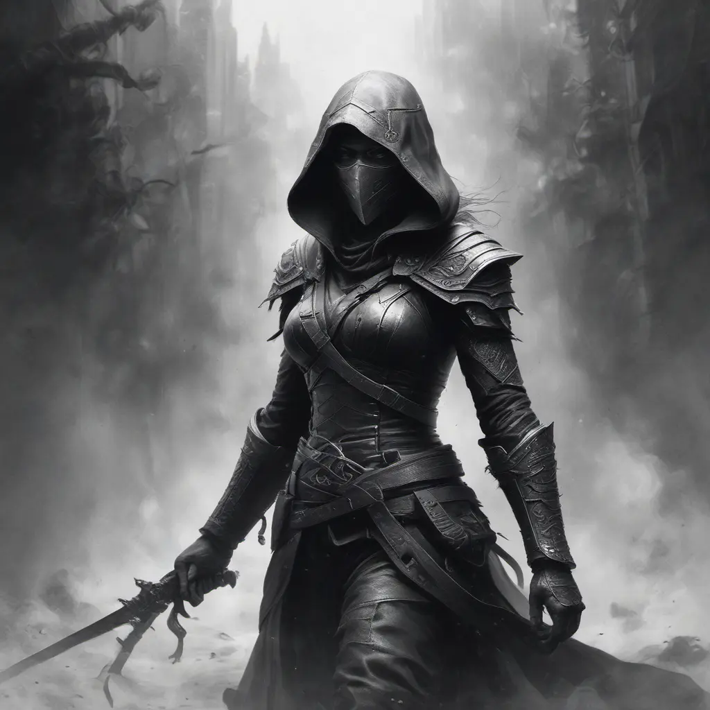 Assassin emerging from the fog of battle, Highly Detailed, Color Splash, Ink Art, Fantasy, Dark by Stanley Artgerm Lau