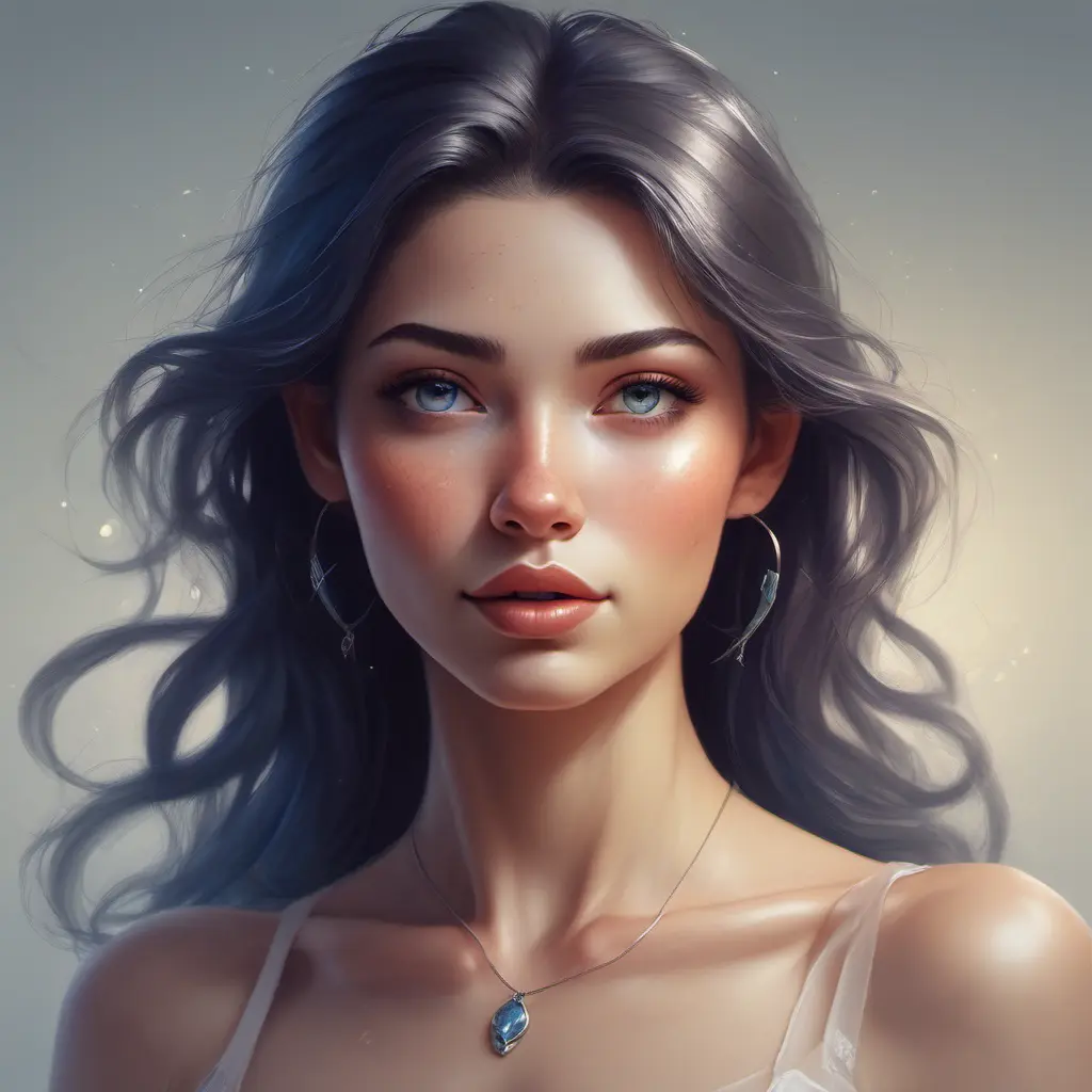 Envision a woman of ethereal beauty, her skin aglow with a soft luminescence that seems to radiate from within. Her eyes are deep pools of shimmering azure, reflecting a wisdom and serenity that transcends time., 8k by Stanley Artgerm Lau