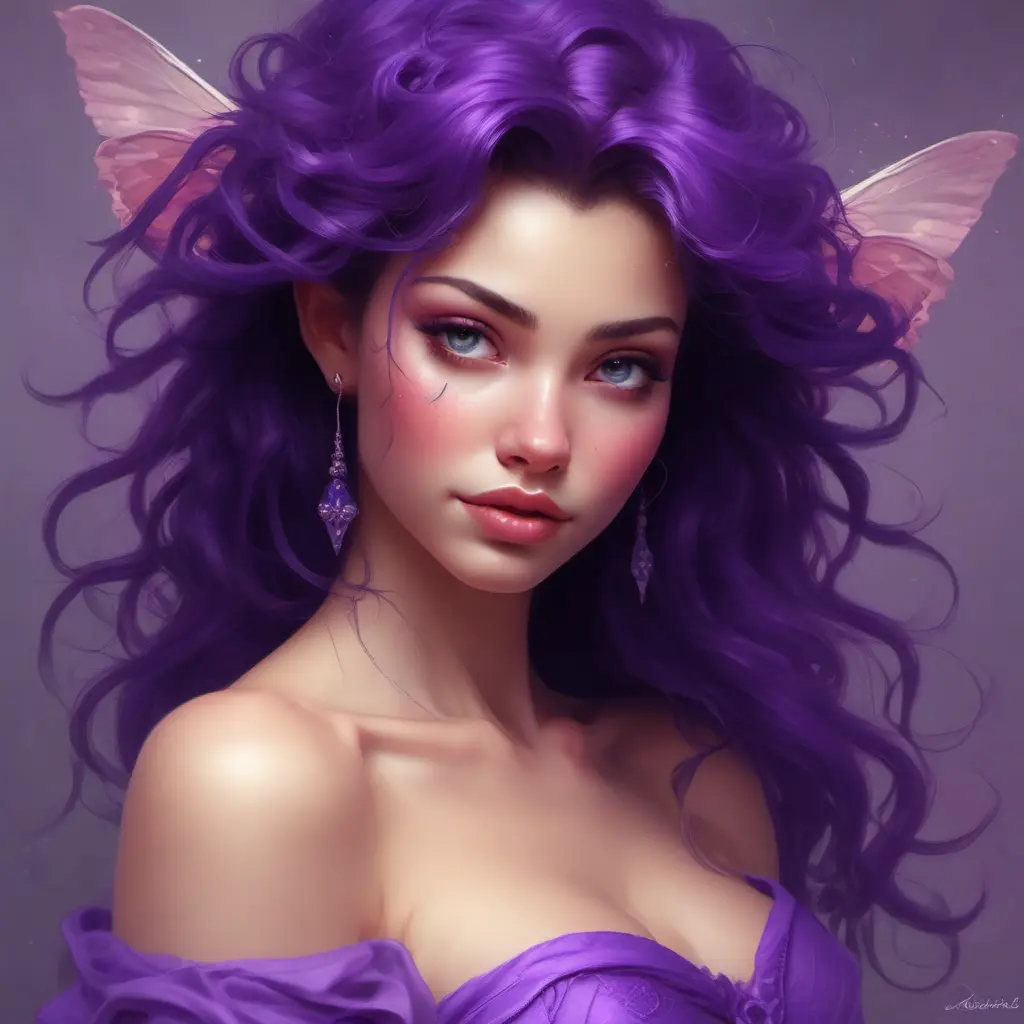 A woman of breathtaking beauty, her eyes are the deepest, most entrancing shade of violet, framed by long, dark lashes that flutter like butterfly wings. They are windows to her soul, revealing a depth of intelligence and wisdom beyond her years. Her lips are full and rosy, curved into a gentle smile that radiates warmth and kindness., 8k by Stanley Artgerm Lau