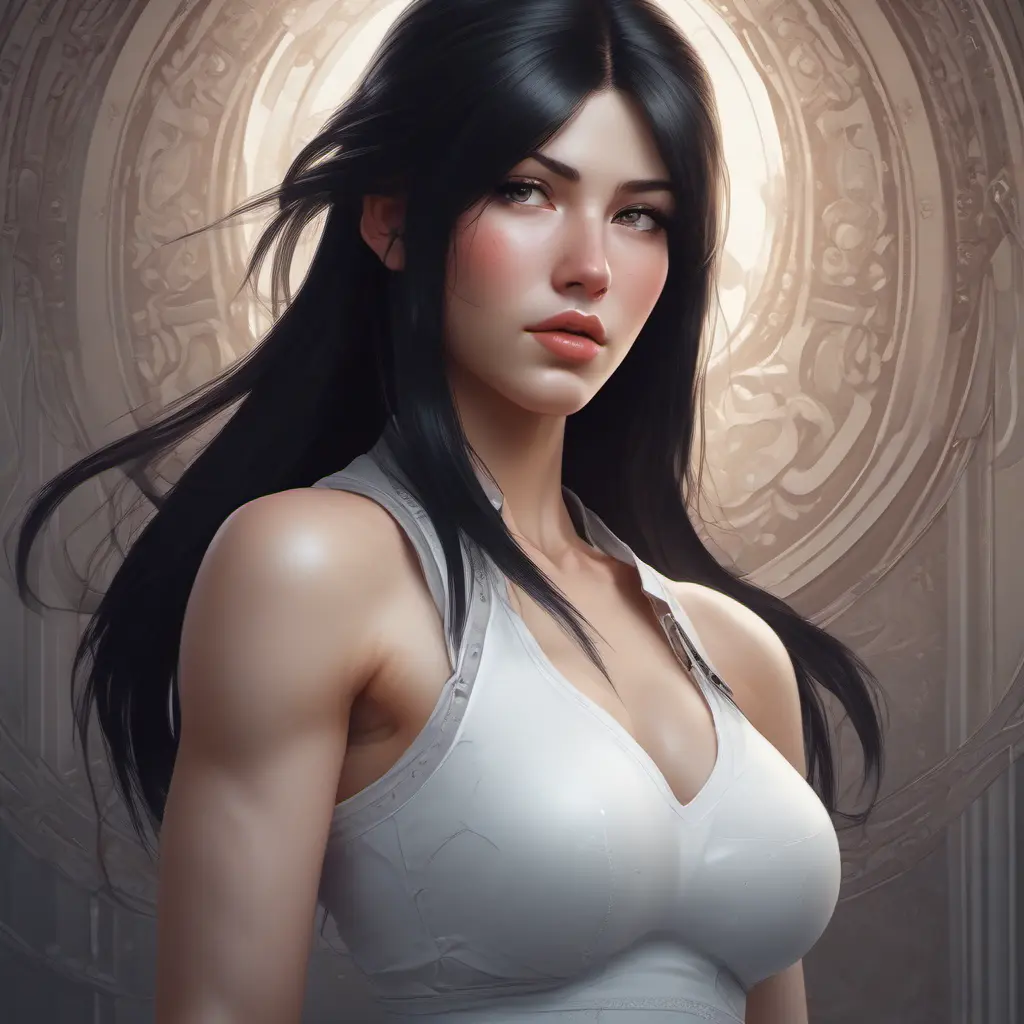 Alluring matte portrait of the beautiful Tifa Lockhart in white, 8k, Highly Detailed, Intricate, Realistic, Sharp Focus, Volumetric Lighting, Fantasy, Elegant by Stanley Artgerm Lau, Alphonse Mucha, WLOP, Stefan Kostic