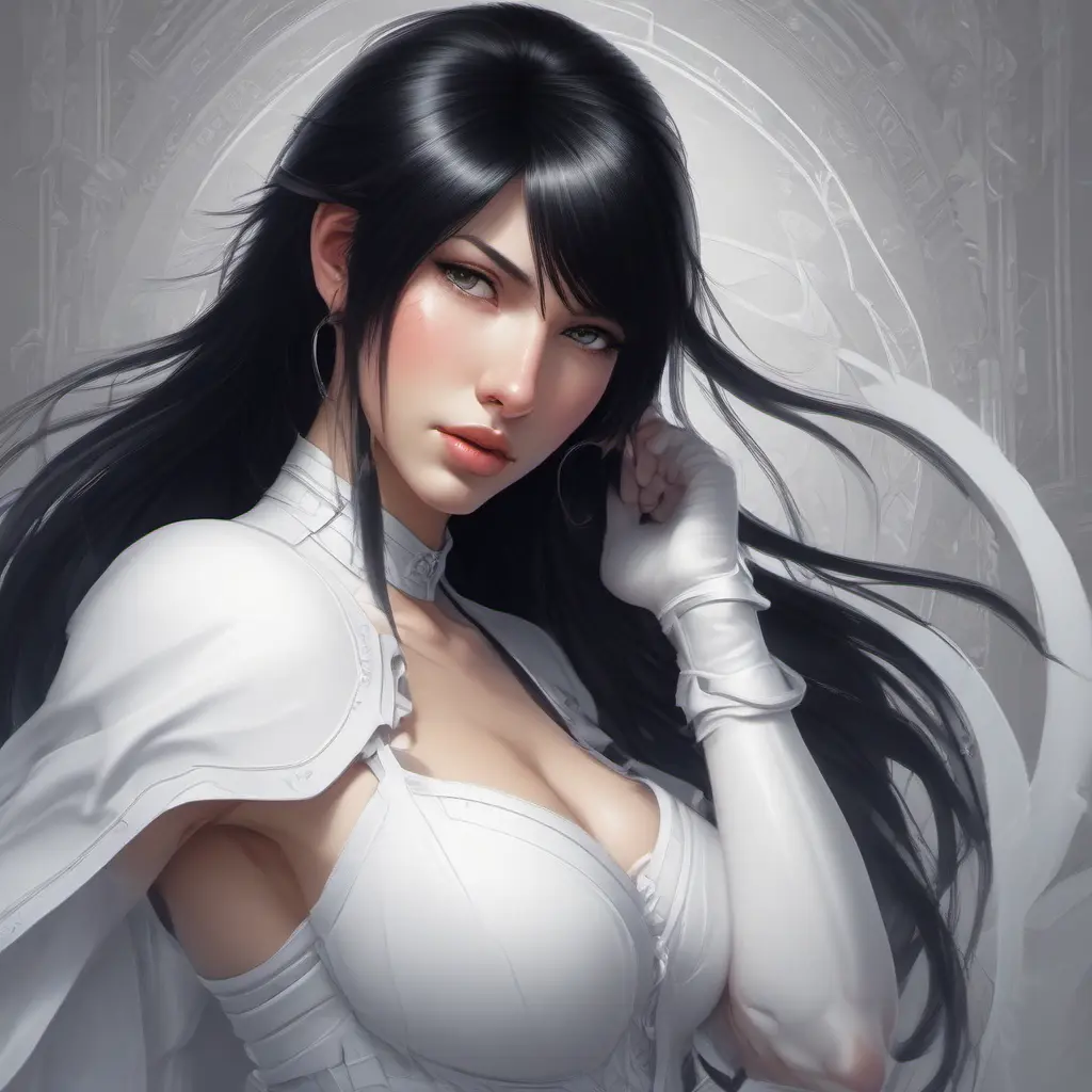 Alluring matte portrait of the beautiful Tifa Lockhart in white, 8k, Highly Detailed, Intricate, Realistic, Sharp Focus, Volumetric Lighting, Fantasy, Elegant by Stanley Artgerm Lau, Alphonse Mucha, WLOP, Stefan Kostic