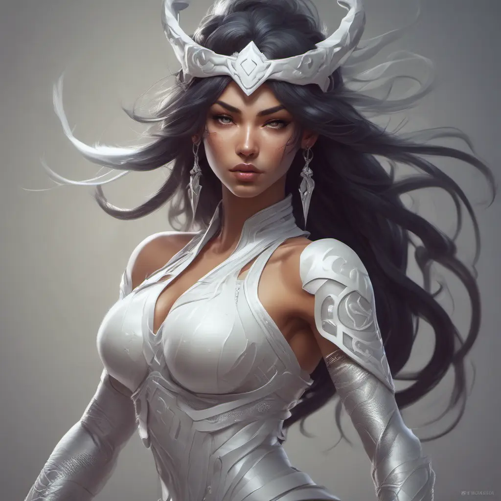 Alluring matte portrait of the beautiful Akali in white, 8k, Highly Detailed, Intricate, Realistic, Sharp Focus, Volumetric Lighting, Fantasy, Elegant by Stanley Artgerm Lau, Alphonse Mucha, WLOP, Stefan Kostic