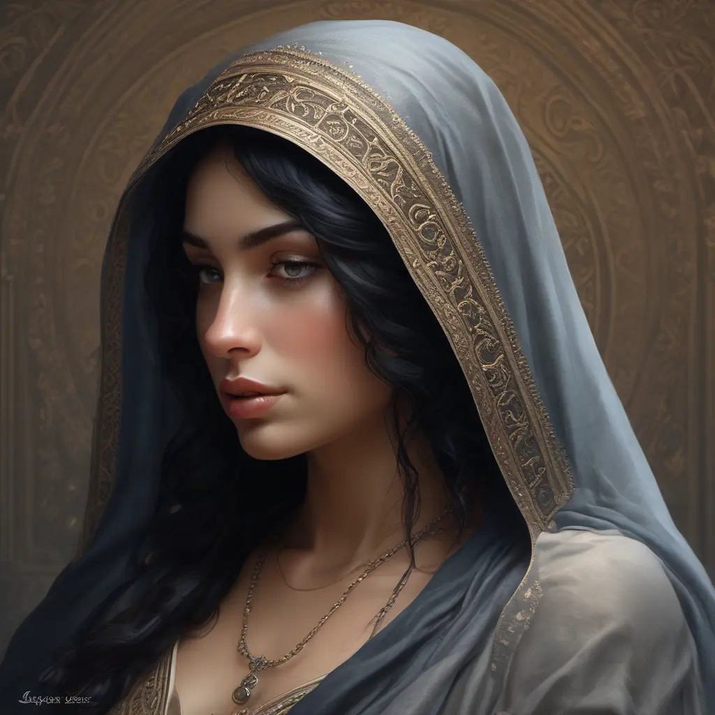 Alluring matte portrait of a beautiful veiled Kassandra wearing a black veil, 8k, Highly Detailed, Intricate, Half Body, Realistic, Sharp Focus, Volumetric Lighting, Fantasy, Elegant by Stanley Artgerm Lau, Alphonse Mucha, WLOP