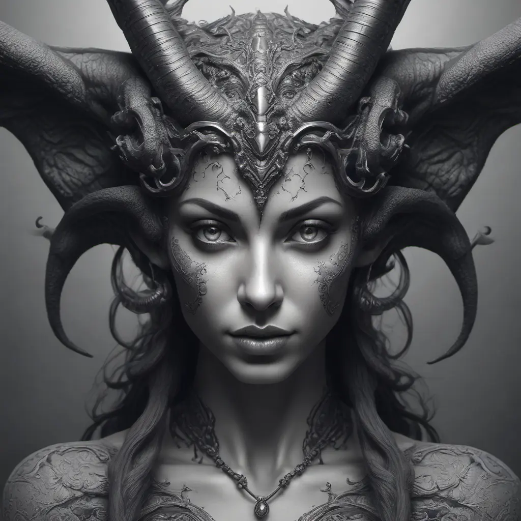 Alluring highly detailed matte portrait of a beautiful succubus in the style of Stefan Kostic, 8k, High Definition, Highly Detailed, Intricate, Half Body, Realistic, Sharp Focus, Fantasy, Elegant