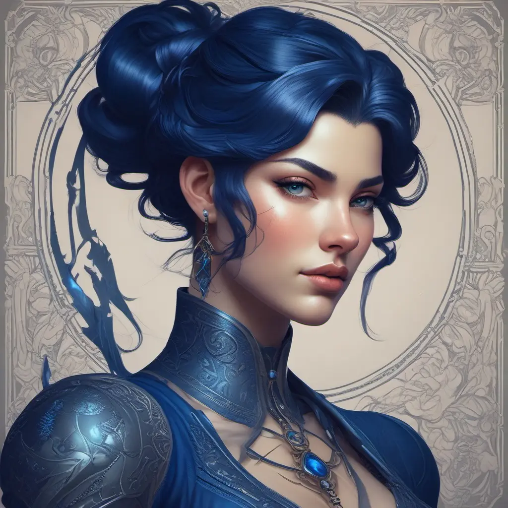 Alluring matte portrait of a beautiful Vayne in dark blue, 8k, Highly Detailed, Intricate, Half Body, Realistic, Sharp Focus, Volumetric Lighting, Fantasy, Elegant by Stanley Artgerm Lau, Alphonse Mucha, WLOP, Stefan Kostic