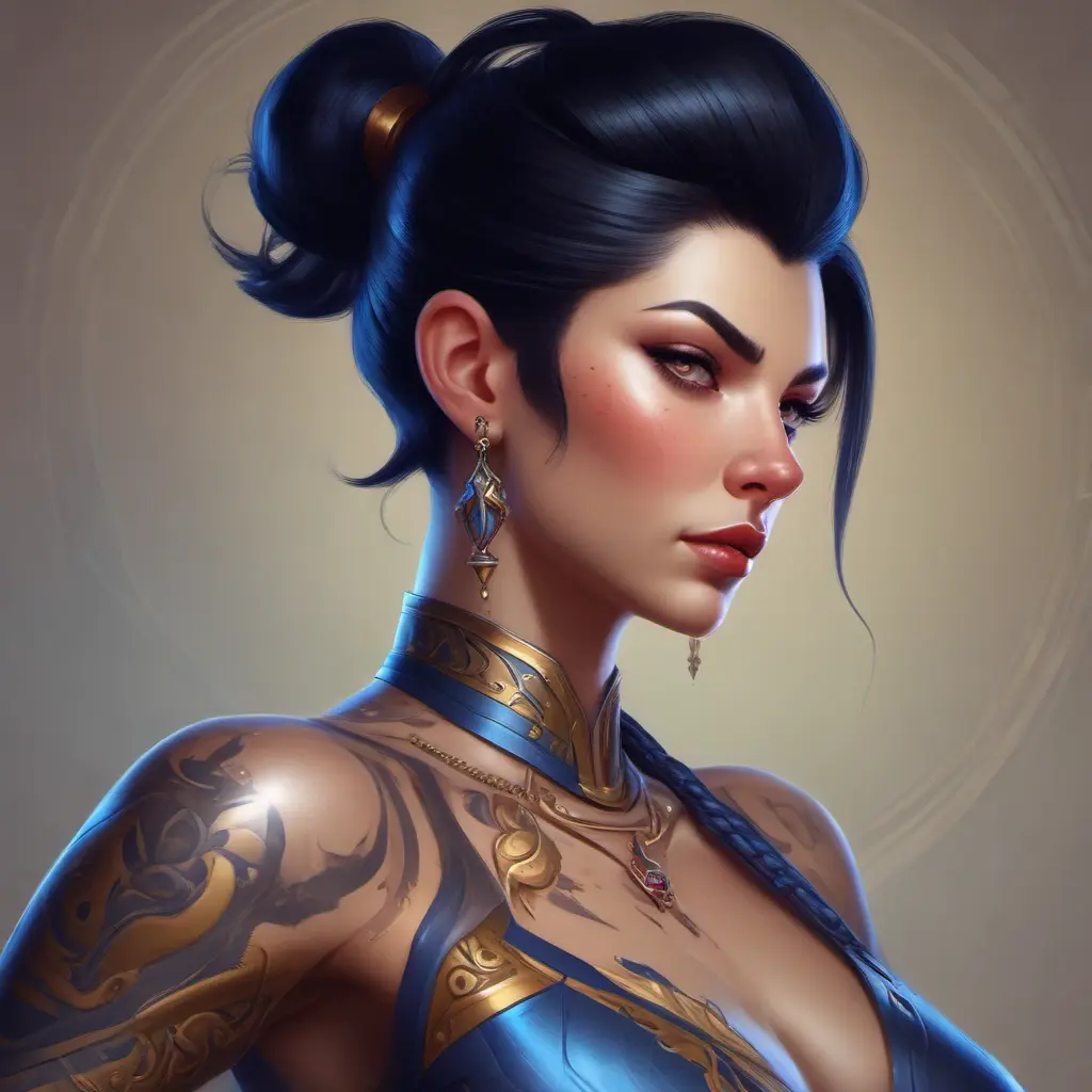 Matte portrait of Vayne from League of Legends with tattoos, 8k, Highly Detailed, Powerful, Alluring, Artstation, Magical, Digital Painting, Photo Realistic, Sharp Focus, Volumetric Lighting, Concept Art by Stanley Artgerm Lau, Alphonse Mucha, Greg Rutkowski