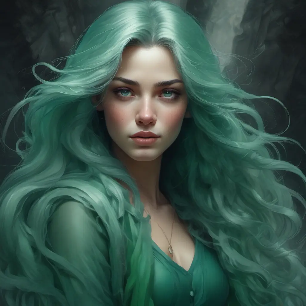 A portrait of a woman with flowing ashen hair, cascading down her shoulders like a silken waterfall. Her eyes are a deep, emerald green, reflecting the wisdom of ages., 8k by Stanley Artgerm Lau