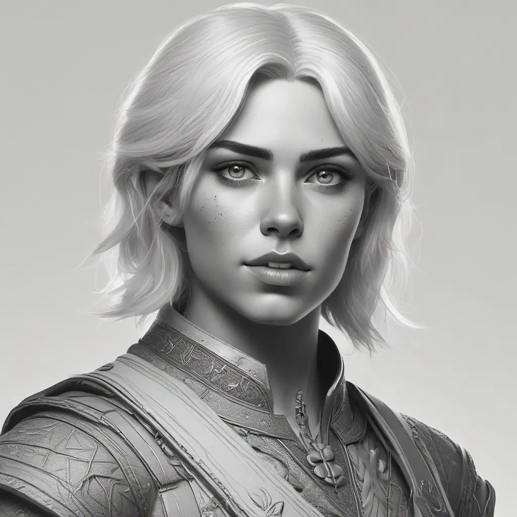 Black & White portrait of Ciri, Highly Detailed, Intricate, Artstation, Beautiful, Digital Painting, Sharp Focus, Concept Art, Elegant