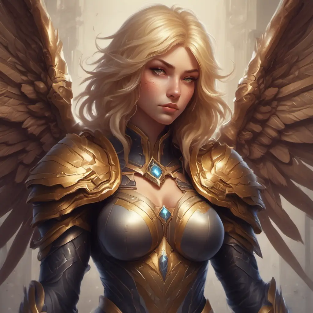 Matte portrait of Kayle from League of Legends with tattoos, 8k, Highly Detailed, Powerful, Alluring, Artstation, Magical, Digital Painting, Photo Realistic, Sharp Focus, Volumetric Lighting, Concept Art by Stanley Artgerm Lau, Alphonse Mucha, Greg Rutkowski