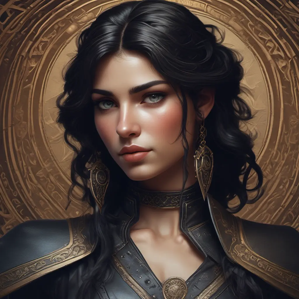 Alluring matte portrait of a beautiful Kassandra wearing black leather, 8k, Highly Detailed, Intricate, Half Body, Realistic, Sharp Focus, Volumetric Lighting, Fantasy, Elegant by Stanley Artgerm Lau, Alphonse Mucha, WLOP