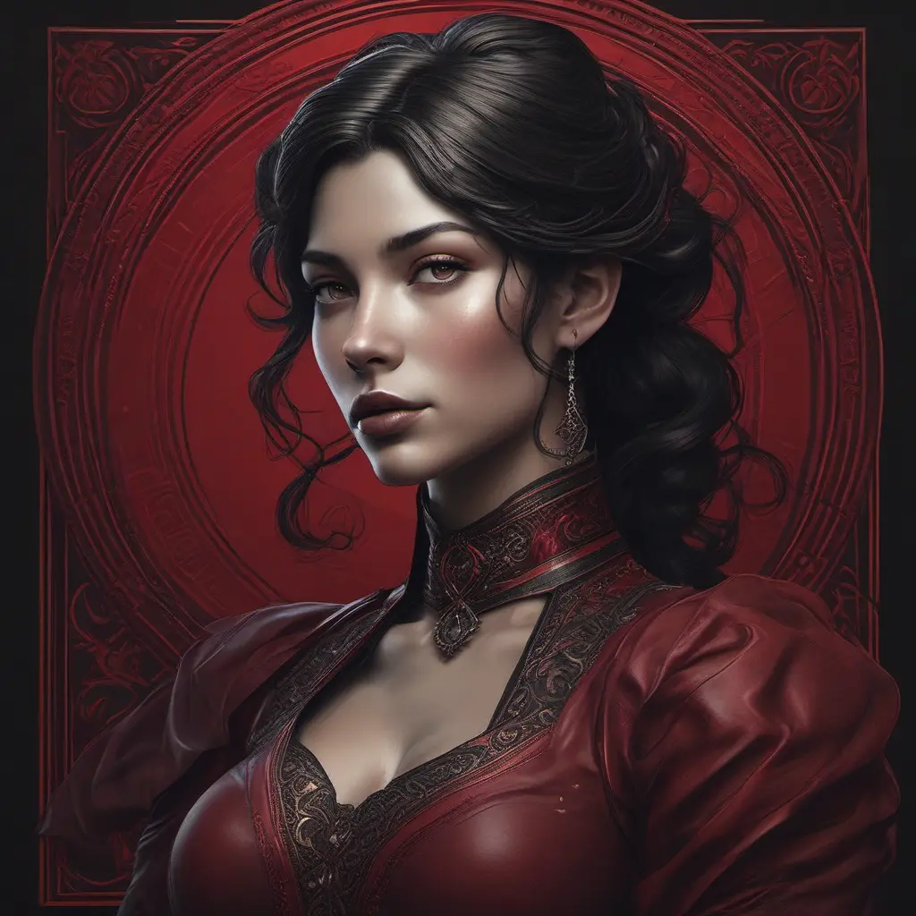 Alluring matte portrait of a beautiful A2 in black dark red, 8k, Highly Detailed, Intricate, Half Body, Realistic, Sharp Focus, Volumetric Lighting, Fantasy, Elegant by Stanley Artgerm Lau, Alphonse Mucha, WLOP, Stefan Kostic