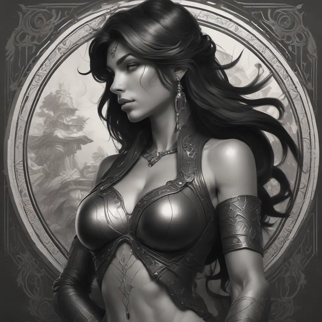 Alluring matte portrait of a beautiful Nidalee wearing black leather, 8k, Highly Detailed, Intricate, Half Body, Realistic, Sharp Focus, Volumetric Lighting, Fantasy, Elegant by Stanley Artgerm Lau, Alphonse Mucha, WLOP