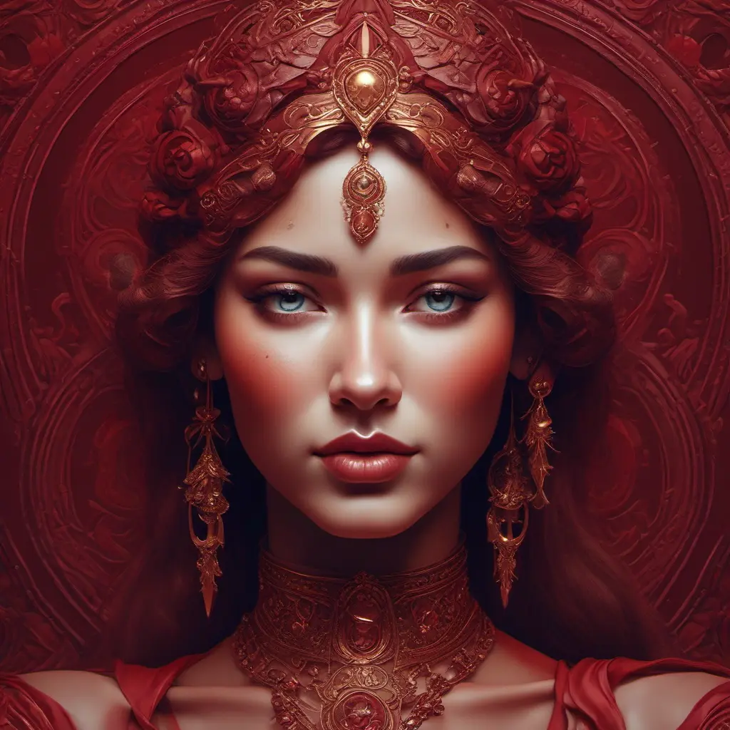 Alluring matte portrait of the beautiful goddess Selena in dark red in the style of Stefan Kostic, 8k, Highly Detailed, Intricate, Realistic, Sharp Focus, Volumetric Lighting, Fantasy, Elegant by Stanley Artgerm Lau, Alphonse Mucha, WLOP