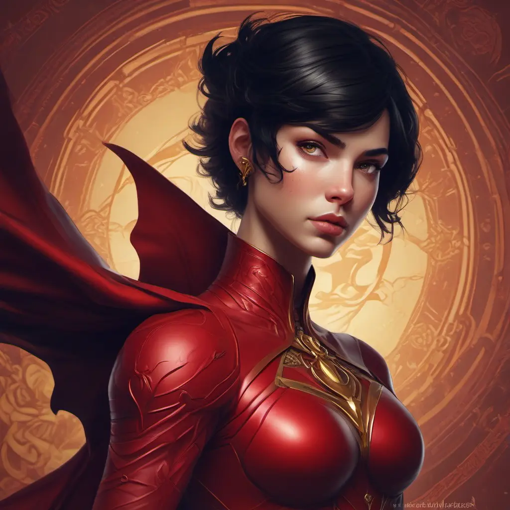 Alluring matte portrait of the beautiful Cassandra Cain in dark red, 8k, Highly Detailed, Intricate, Realistic, Sharp Focus, Volumetric Lighting, Fantasy, Elegant by Stanley Artgerm Lau, Alphonse Mucha, WLOP, Stefan Kostic