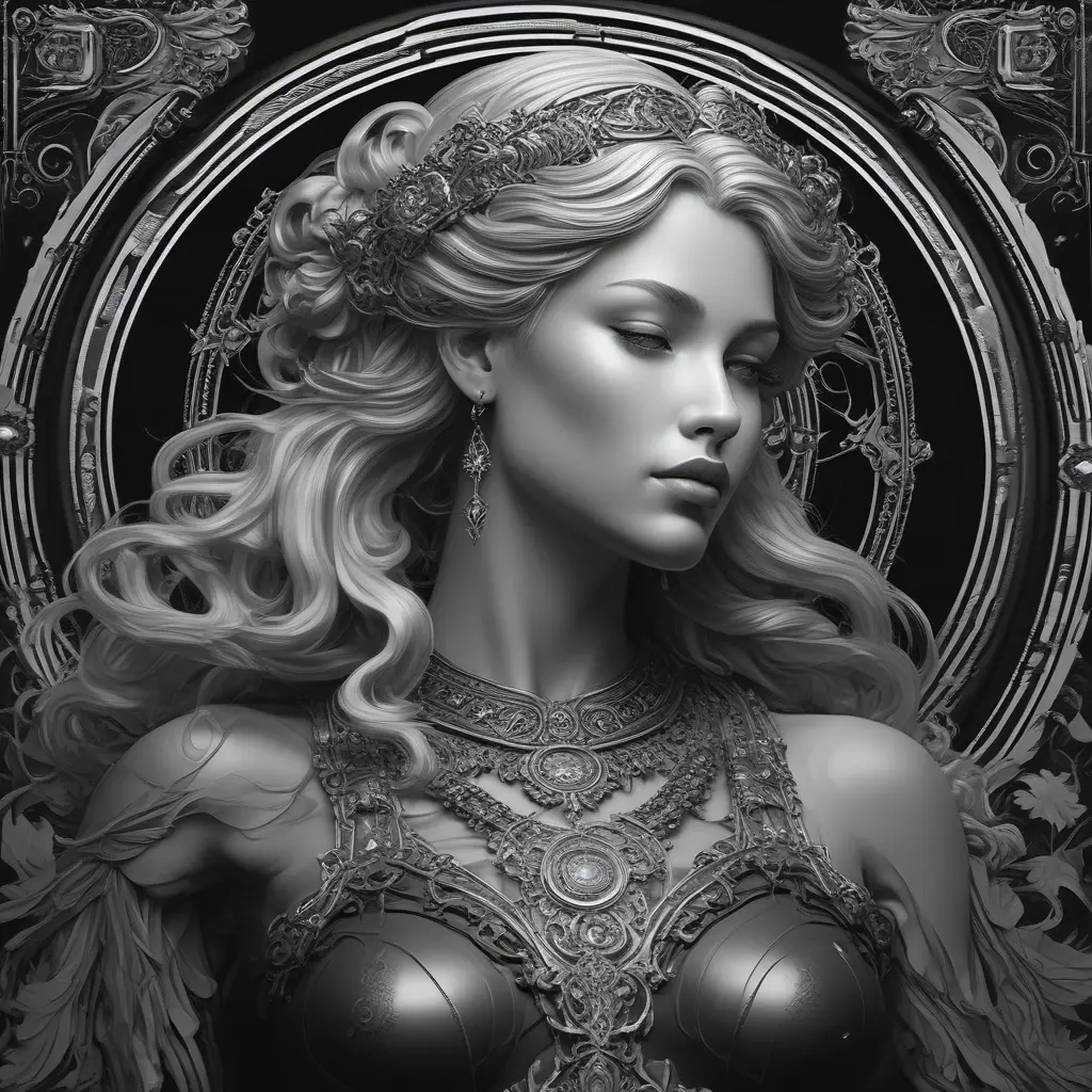 Alluring matte portrait of the beautiful goddess Selene in black, 8k, Highly Detailed, Intricate, Realistic, Sharp Focus, Volumetric Lighting, Fantasy, Elegant by Stanley Artgerm Lau, Alphonse Mucha, WLOP