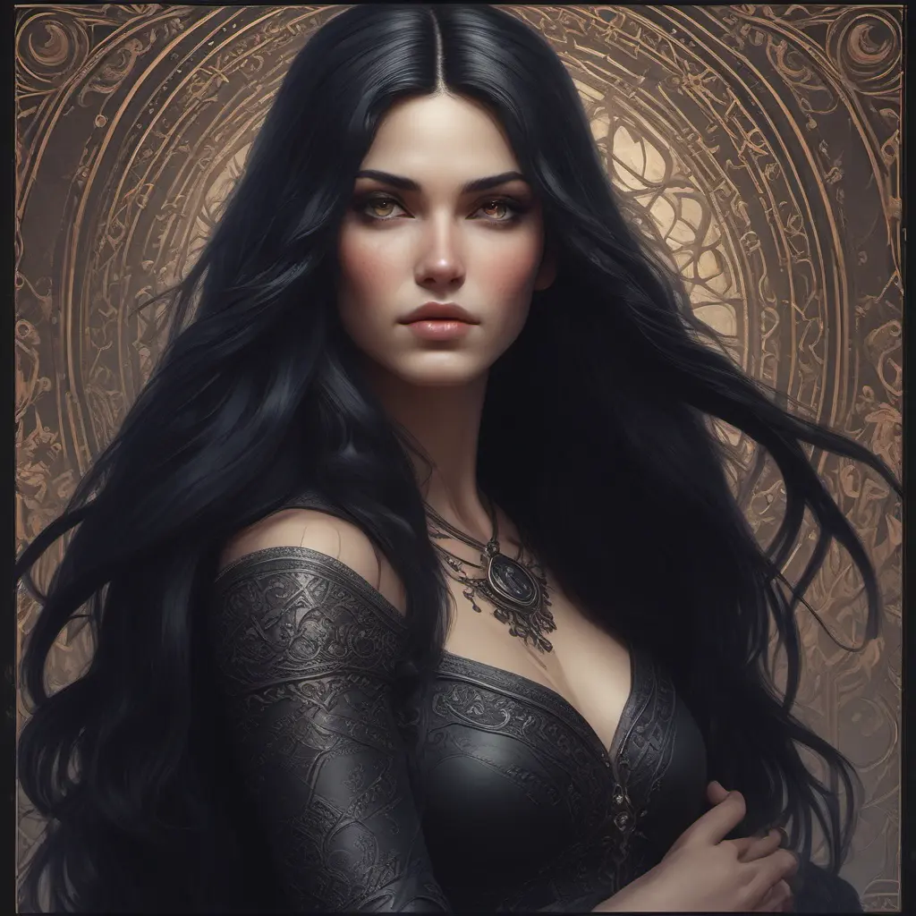 Alluring matte portrait of a beautiful veiled Yennefer wearing a black veil with long straight hair, 8k, Highly Detailed, Intricate, Half Body, Realistic, Sharp Focus, Volumetric Lighting, Fantasy, Elegant by Stanley Artgerm Lau, Alphonse Mucha, WLOP