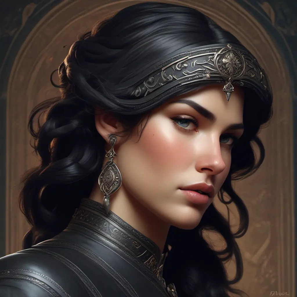 Alluring matte portrait of a beautiful Kassandra wearing black leather, 8k, Highly Detailed, Intricate, Half Body, Realistic, Sharp Focus, Volumetric Lighting, Fantasy, Elegant by Stanley Artgerm Lau, Alphonse Mucha, WLOP