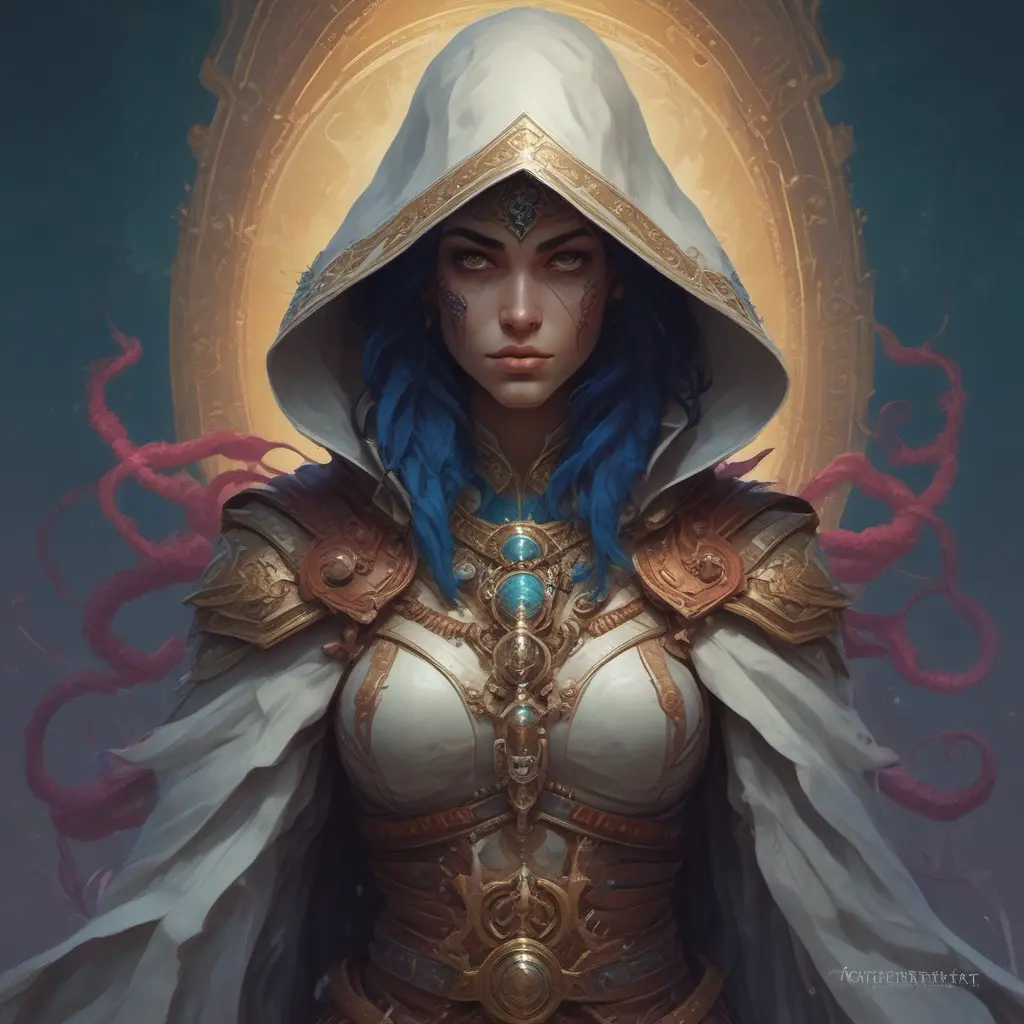 Kassandra white hooded assassin, Highly Detailed, Vibrant Colors, Ink Art, Fantasy, Dark by Peter Mohrbacher