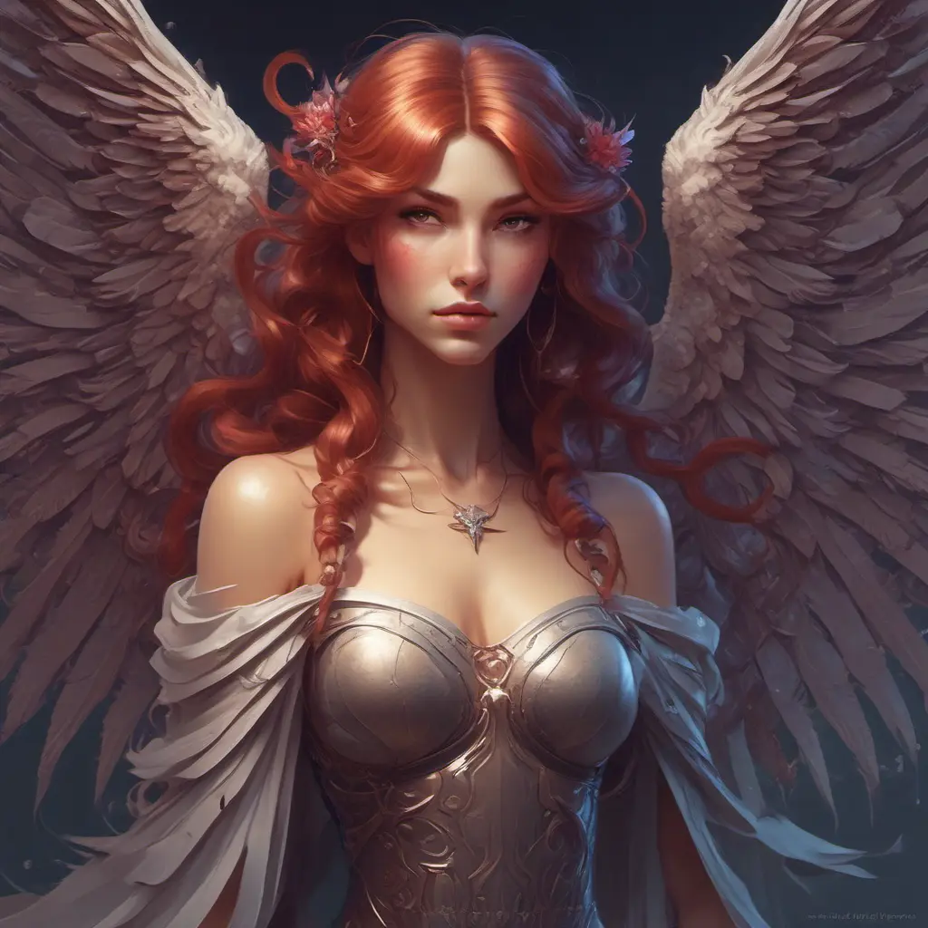 Alluring matte portrait of a beautiful Katarina with wings, 8k, Highly Detailed, Intricate, Half Body, Realistic, Sharp Focus, Volumetric Lighting, Fantasy, Elegant by Stanley Artgerm Lau, Alphonse Mucha, WLOP