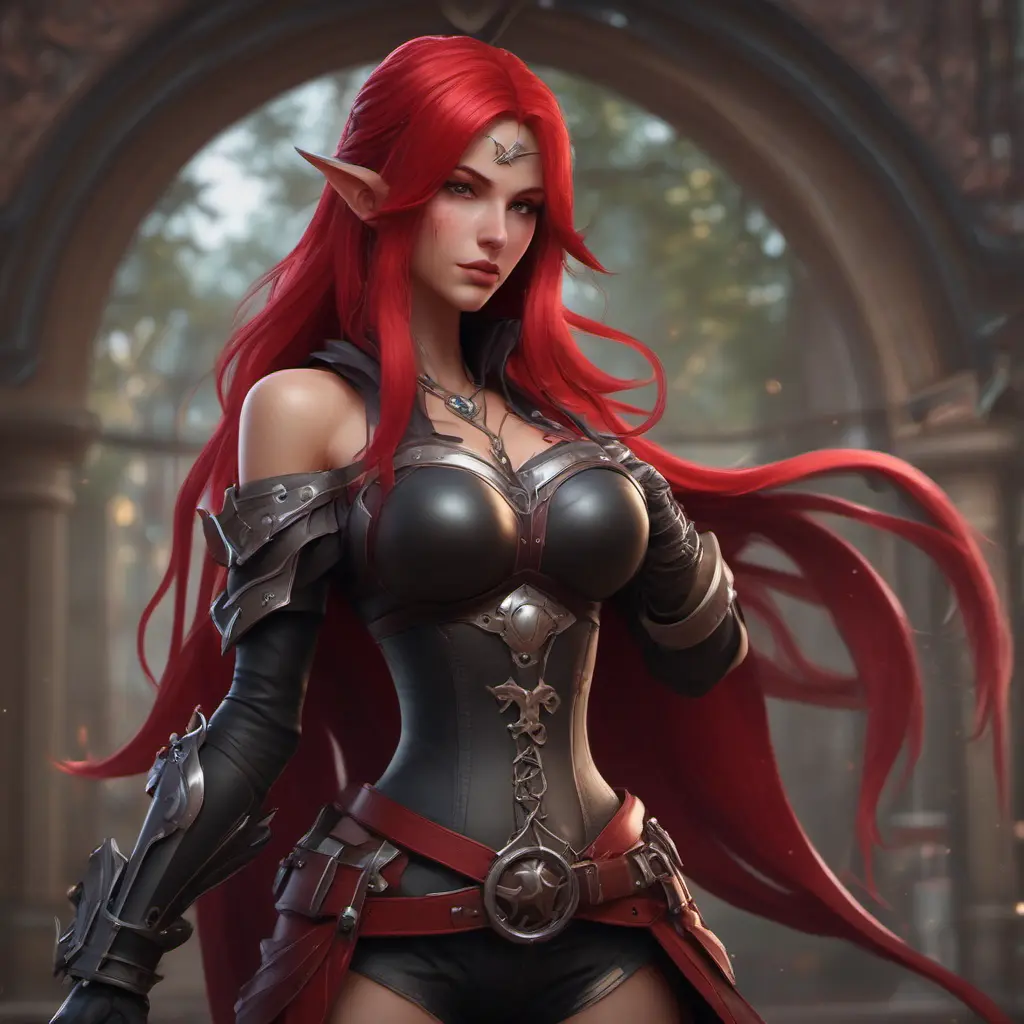 Katarina from League of Legends, 8k, Highly Detailed, Alluring, Photo Realistic, Sharp Focus, Octane Render, Unreal Engine, Volumetric Lighting by Alphonse Mucha