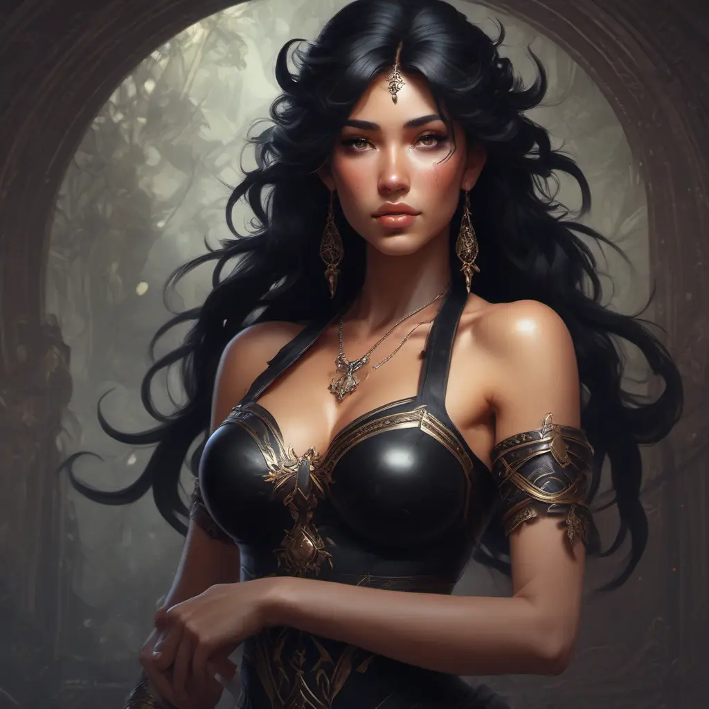 Alluring matte portrait of a beautiful Nidalee in black, 8k, Highly Detailed, Intricate, Half Body, Realistic, Sharp Focus, Volumetric Lighting, Fantasy, Elegant by Stanley Artgerm Lau, Alphonse Mucha, WLOP, Stefan Kostic