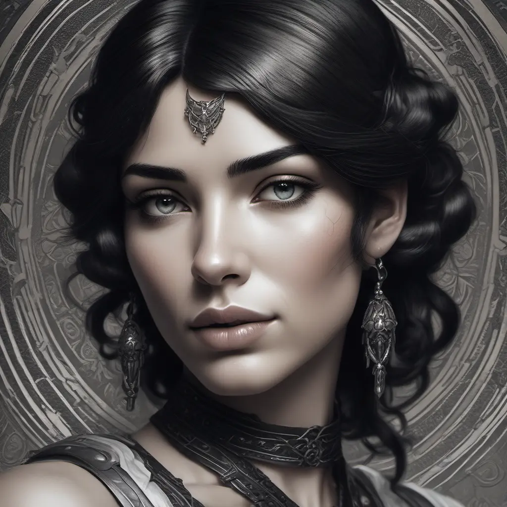 Alluring matte portrait of a beautiful Kassandra wearing black leather, 8k, Highly Detailed, Intricate, Half Body, Realistic, Sharp Focus, Volumetric Lighting, Fantasy, Elegant by Stanley Artgerm Lau, Alphonse Mucha, WLOP