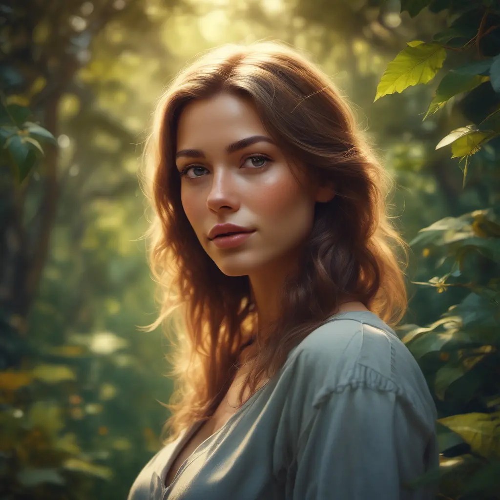 Closeup of a gorgeous female in foliage and the style of stefan kostic, 8k, High Definition, Digital Illustration, Bokeh effect, Photo Realistic, Sharp Focus by Stanley Artgerm Lau