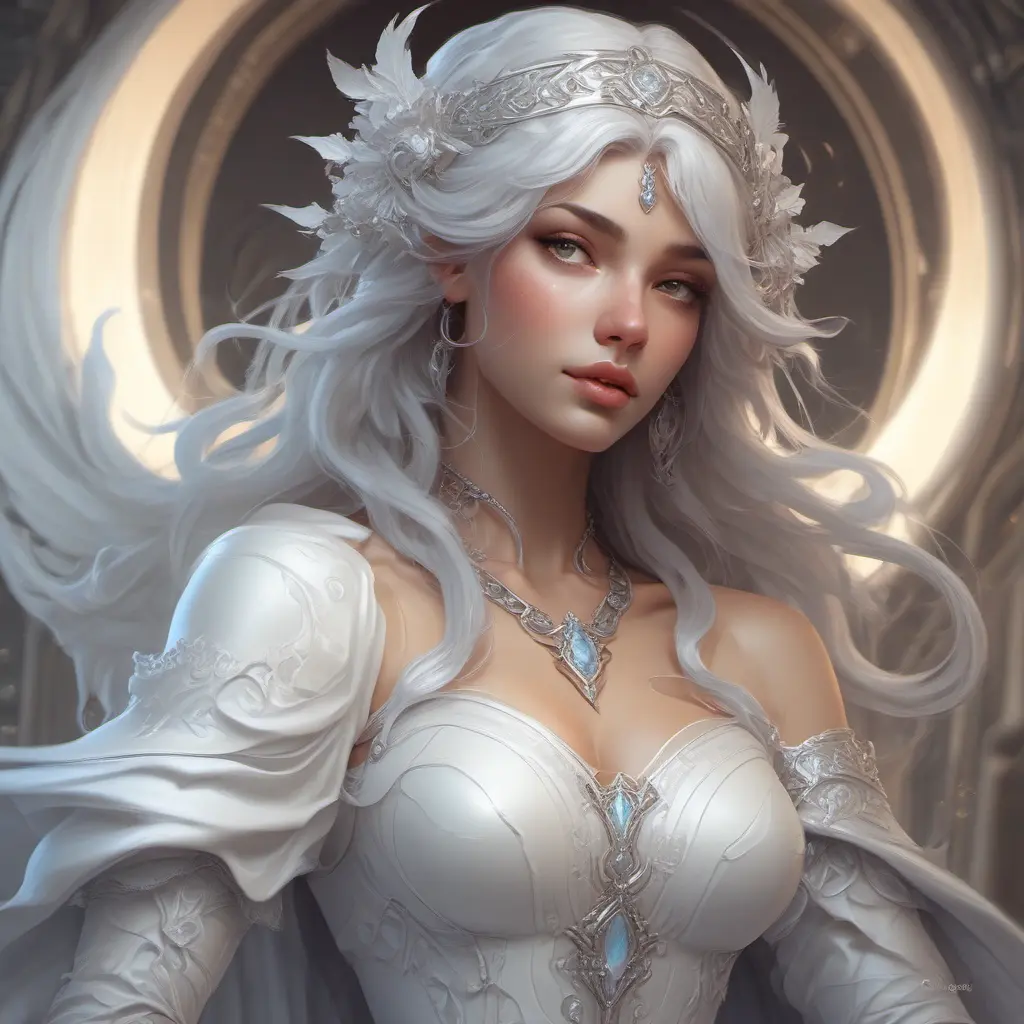 Alluring matte portrait of the beautiful Irelia in white, 8k, Highly Detailed, Intricate, Realistic, Sharp Focus, Volumetric Lighting, Fantasy, Elegant by Stanley Artgerm Lau, Alphonse Mucha, WLOP, Stefan Kostic