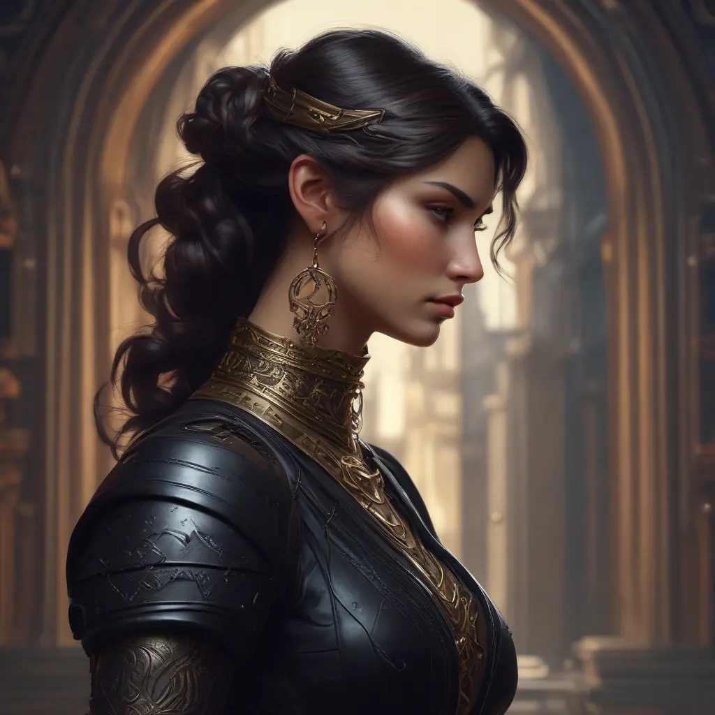 Alluring matte portrait of a beautiful Kassandra wearing black leather, 8k, Highly Detailed, Intricate, Half Body, Realistic, Sharp Focus, Volumetric Lighting, Fantasy, Elegant by Stanley Artgerm Lau, Alphonse Mucha, WLOP