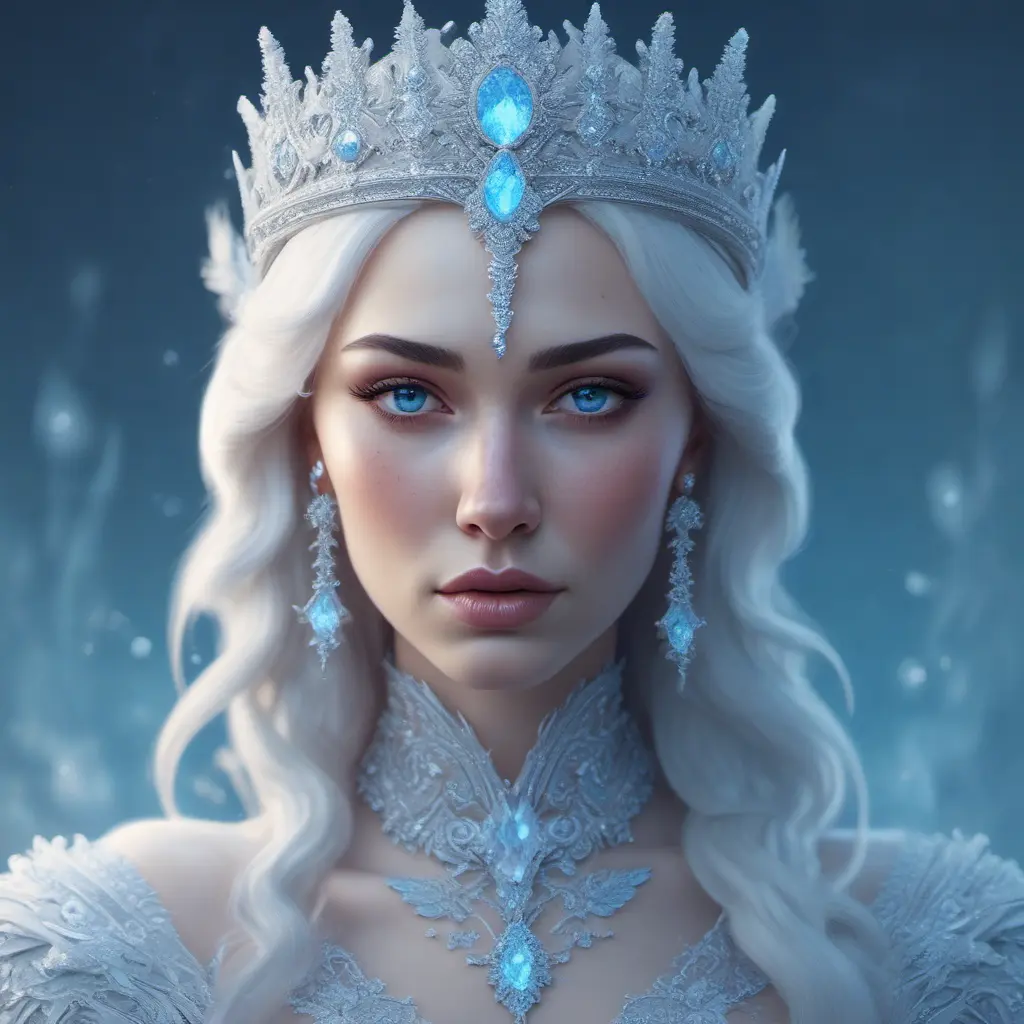 Alluring highly detailed matte portrait of a beautiful ice queen in the style of Stefan Kostic, 8k, High Definition, Highly Detailed, Intricate, Half Body, Realistic, Sharp Focus, Fantasy, Elegant