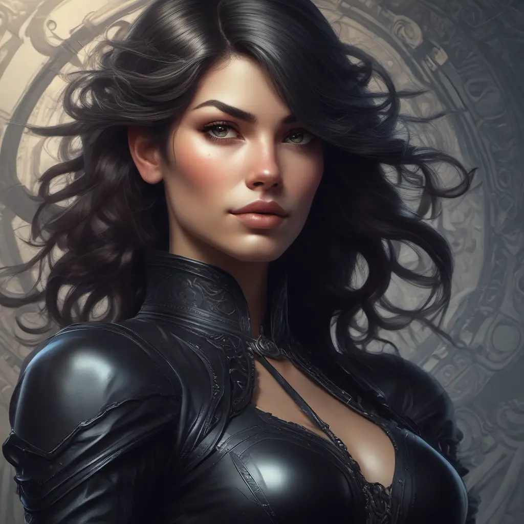 Alluring matte portrait of a beautiful Vex wearing black leather, 8k, Highly Detailed, Intricate, Half Body, Realistic, Sharp Focus, Volumetric Lighting, Fantasy, Elegant by Stanley Artgerm Lau, Alphonse Mucha, WLOP