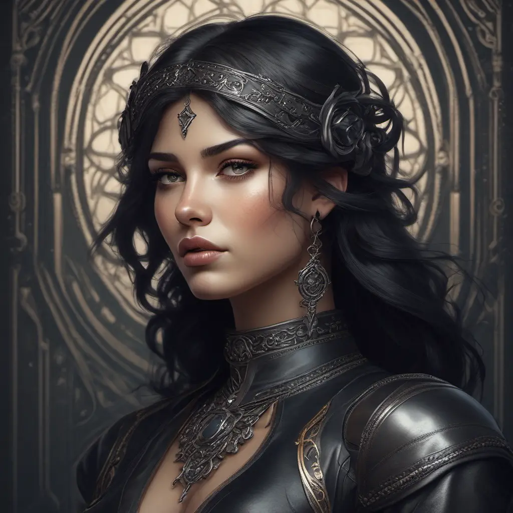 Alluring matte portrait of a beautiful Vex wearing black leather, 8k, Highly Detailed, Intricate, Half Body, Realistic, Sharp Focus, Volumetric Lighting, Fantasy, Elegant by Stanley Artgerm Lau, Alphonse Mucha, WLOP