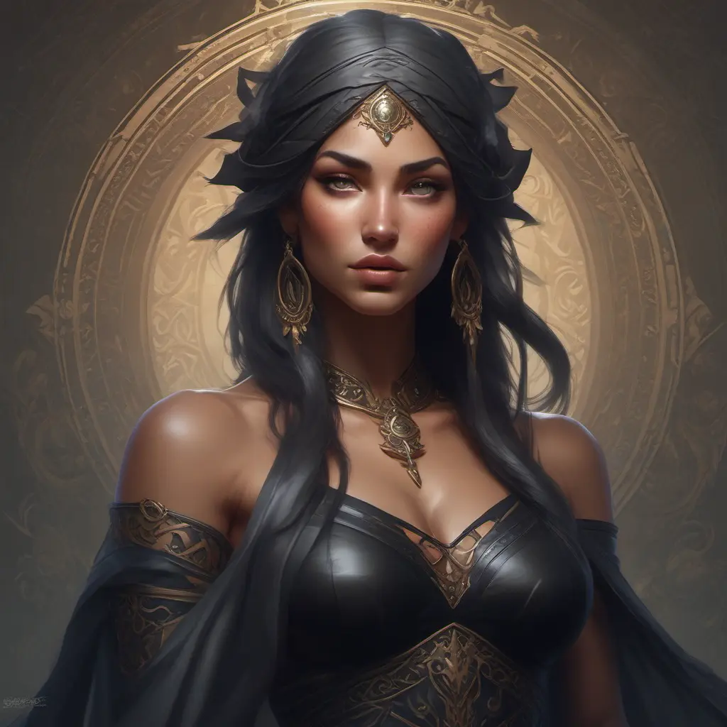 Alluring matte portrait of a beautiful veiled Nidalee wearing a black veil, 8k, Highly Detailed, Intricate, Half Body, Realistic, Sharp Focus, Volumetric Lighting, Fantasy, Elegant by Stanley Artgerm Lau, Alphonse Mucha, WLOP