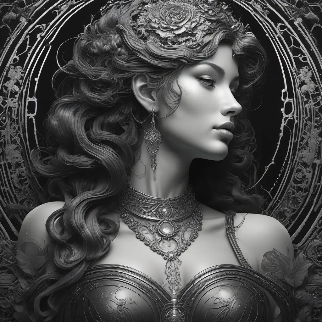 Alluring matte portrait of the beautiful goddess Selene in black, 8k, Highly Detailed, Intricate, Realistic, Sharp Focus, Volumetric Lighting, Fantasy, Elegant by Stanley Artgerm Lau, Alphonse Mucha, WLOP