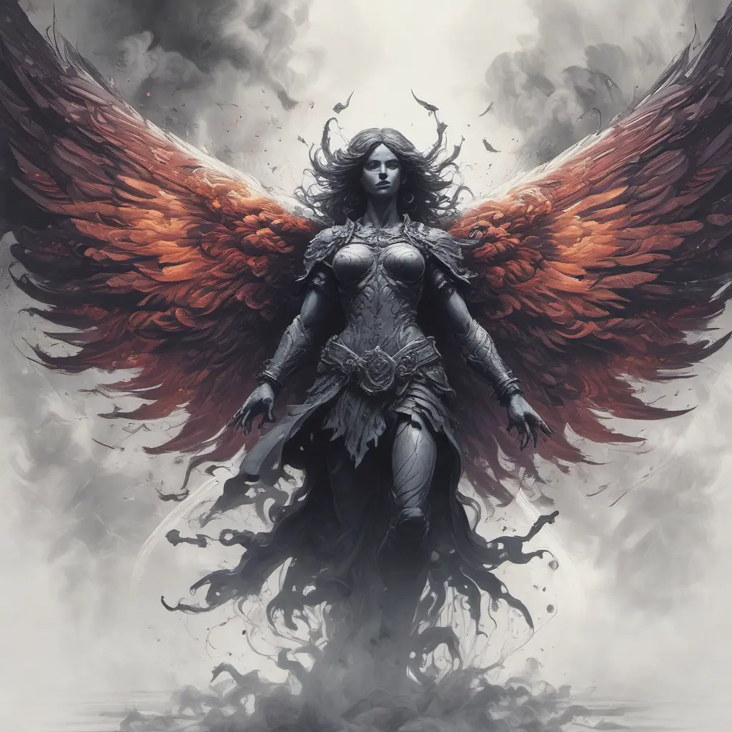 Silhouette of an Angel emerging from the fog of war, ink splash, Highly Detailed, Vibrant Colors, Ink Art, Fantasy, Dark by Stanley Artgerm Lau