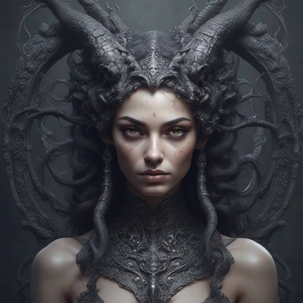 Alluring highly detailed matte portrait of a beautiful succubus in the style of Stefan Kostic, 8k, High Definition, Highly Detailed, Intricate, Half Body, Realistic, Sharp Focus, Fantasy, Elegant