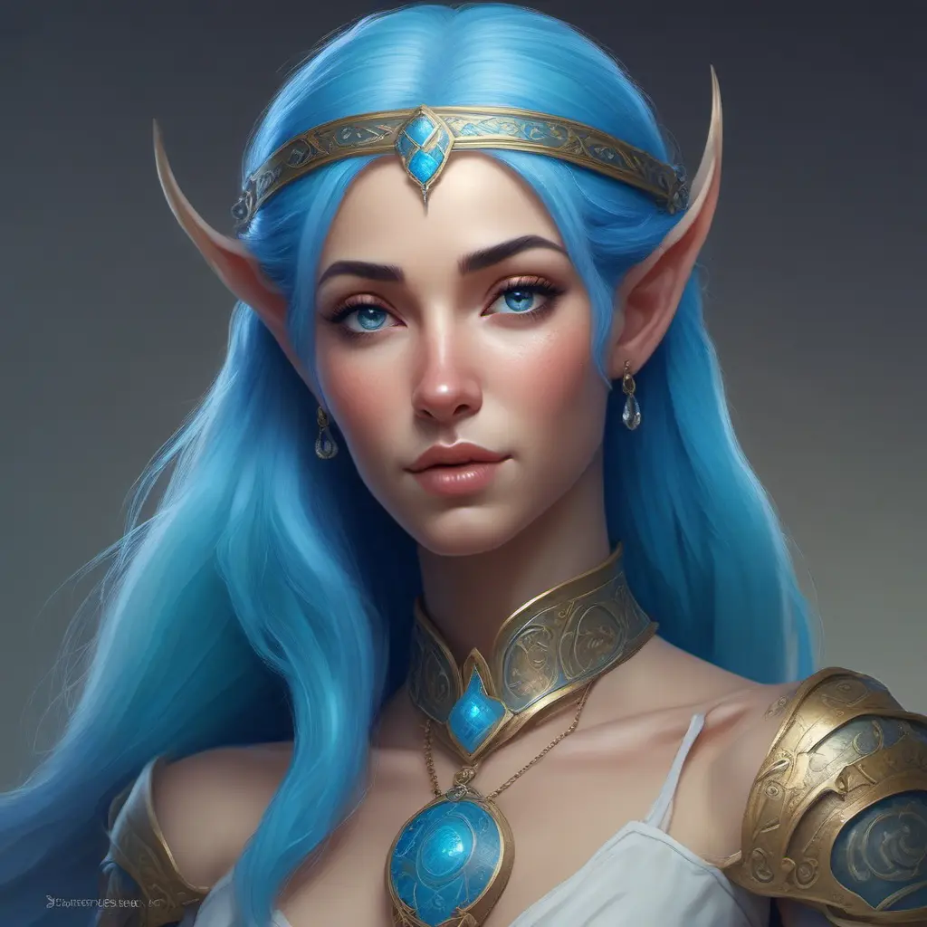 D&D concept art of gorgeous elven woman with blue hair in the style of Stefan Kostic, 8k, High Definition, Highly Detailed, Intricate, Half Body, Realistic, Sharp Focus, Fantasy, Elegant by Stanley Artgerm Lau, Luis Ricardo Falero