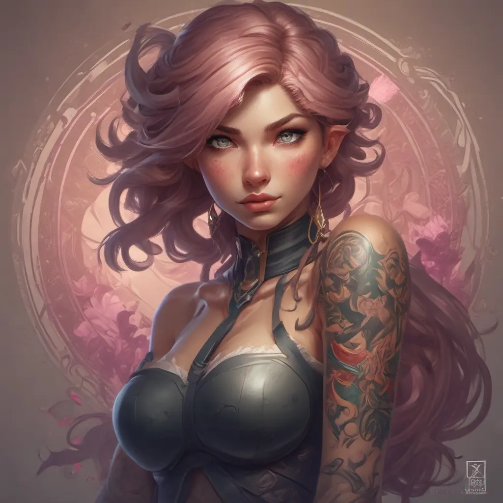 Alluring Matte portrait of Lyx from League of Legends with tattoos, 8k, Highly Detailed, Powerful, Alluring, Artstation, Magical, Digital Painting, Photo Realistic, Sharp Focus, Volumetric Lighting, Concept Art by Stanley Artgerm Lau, Alphonse Mucha, Greg Rutkowski