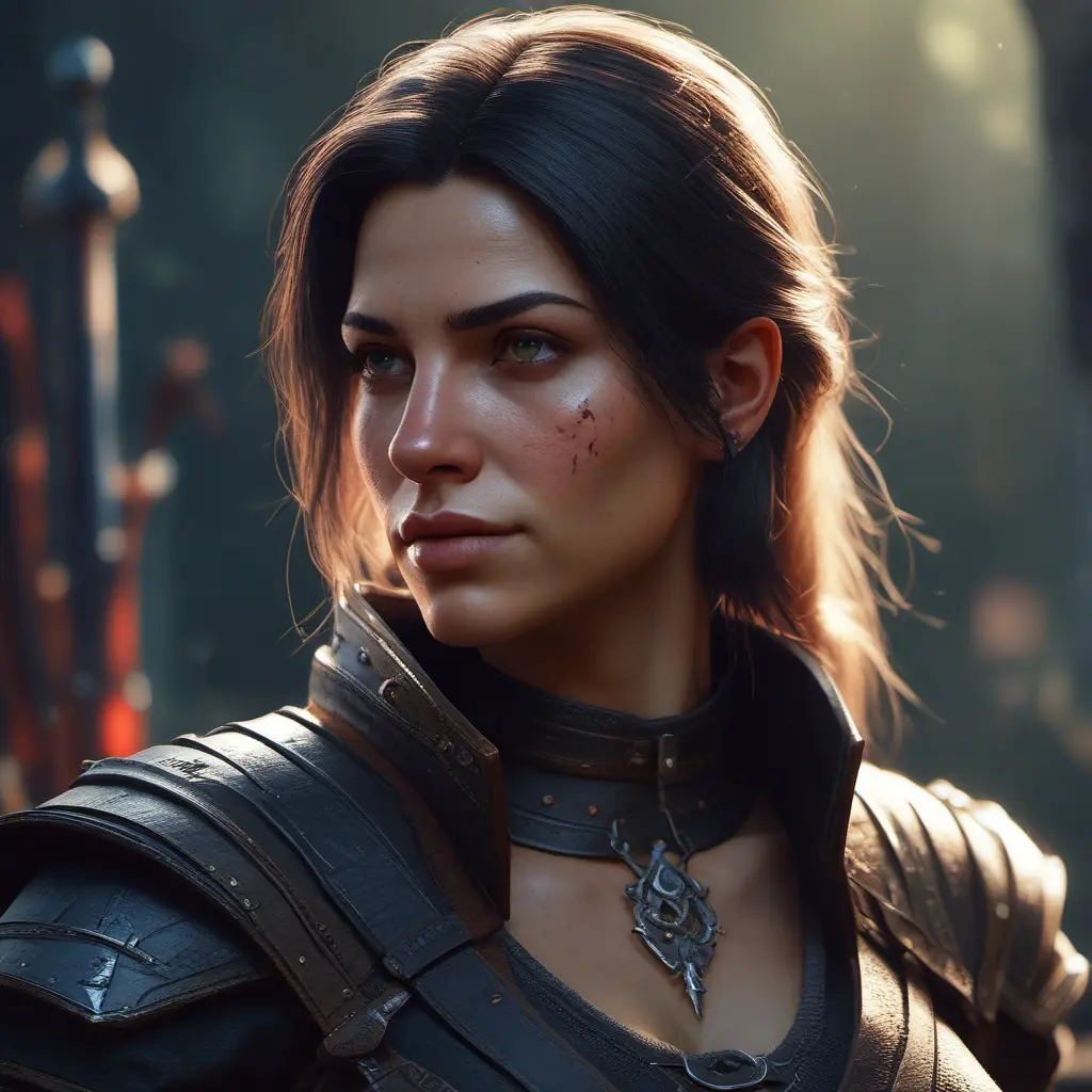 Female rouge assassin in The Witcher 3 Style, 4k, Highly Detailed, Beautiful, Cinematic Lighting, Sharp Focus, Volumetric Lighting, Closeup Portrait, Concept Art