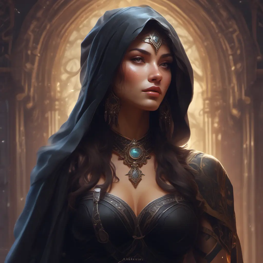 Alluring matte portrait of a beautiful veiled Nidalee wearing a black veil, 8k, Highly Detailed, Intricate, Half Body, Realistic, Sharp Focus, Volumetric Lighting, Fantasy, Elegant by Stanley Artgerm Lau, Alphonse Mucha, WLOP