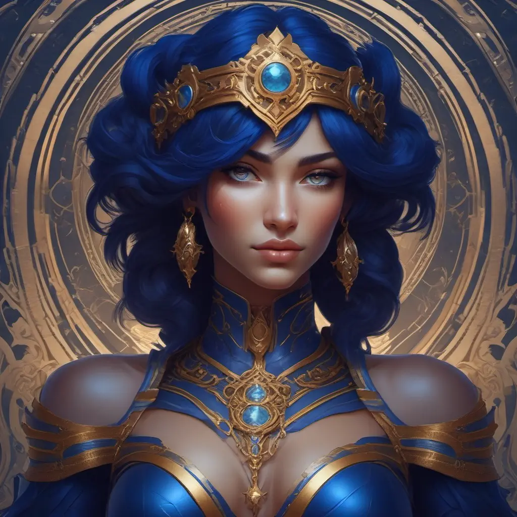 Alluring matte portrait of the beautiful Sivir in dark blue, 8k, Highly Detailed, Intricate, Realistic, Sharp Focus, Volumetric Lighting, Fantasy, Elegant by Stanley Artgerm Lau, Alphonse Mucha, WLOP, Stefan Kostic