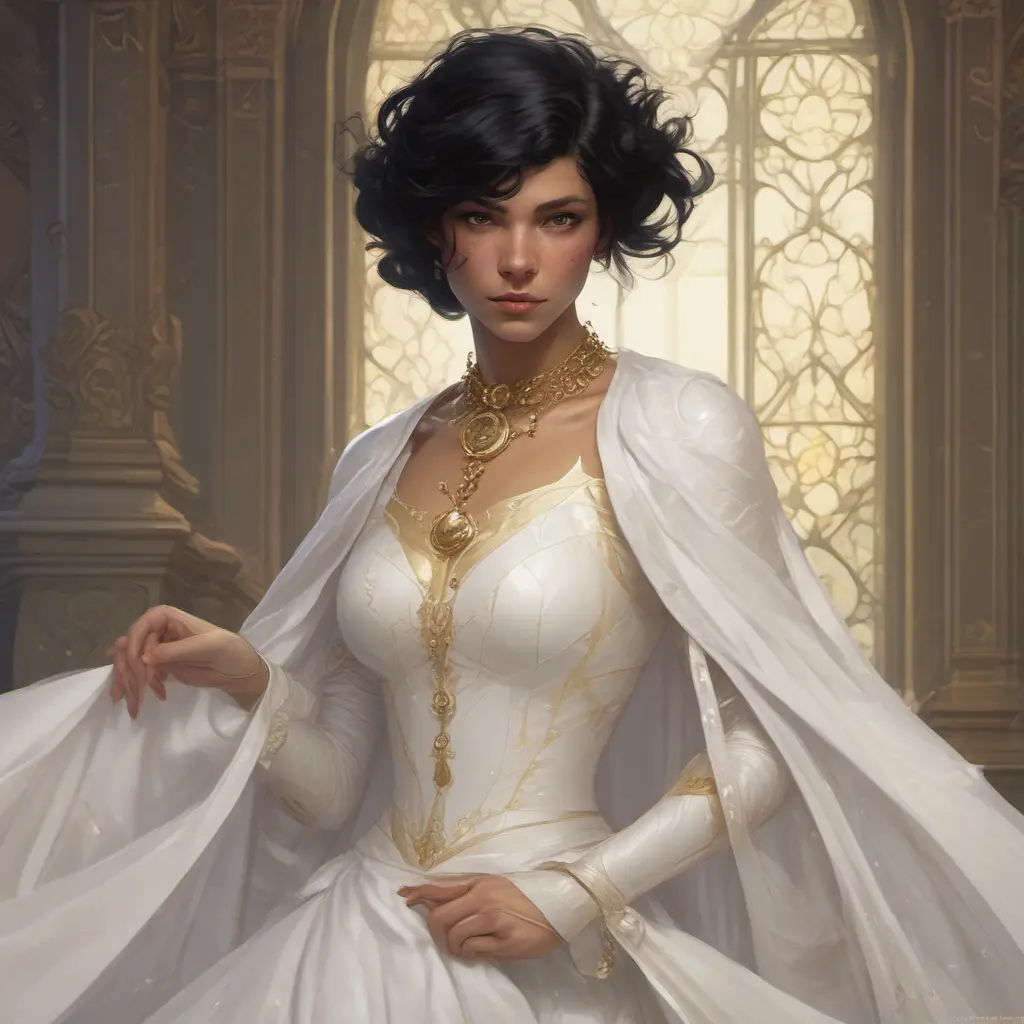 Cassandra cain in a wedding dress, riot entertainment, Realistic, Artgerm, Concept Art, Portrait by Alphonse Mucha, Greg Rutkowski