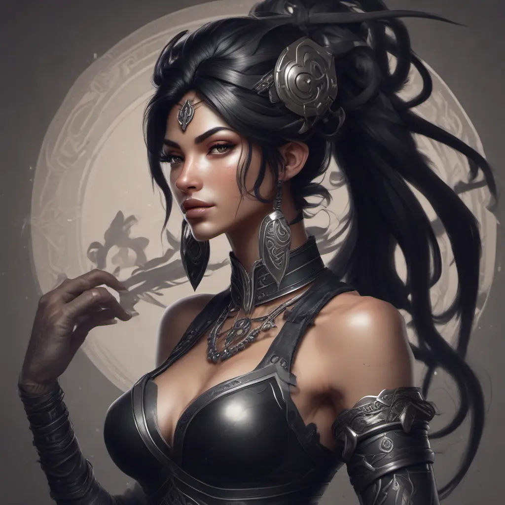 Alluring matte portrait of the beautiful Akali in black, 8k, Highly Detailed, Intricate, Realistic, Sharp Focus, Volumetric Lighting, Fantasy, Elegant by Stanley Artgerm Lau, Alphonse Mucha, WLOP, Stefan Kostic