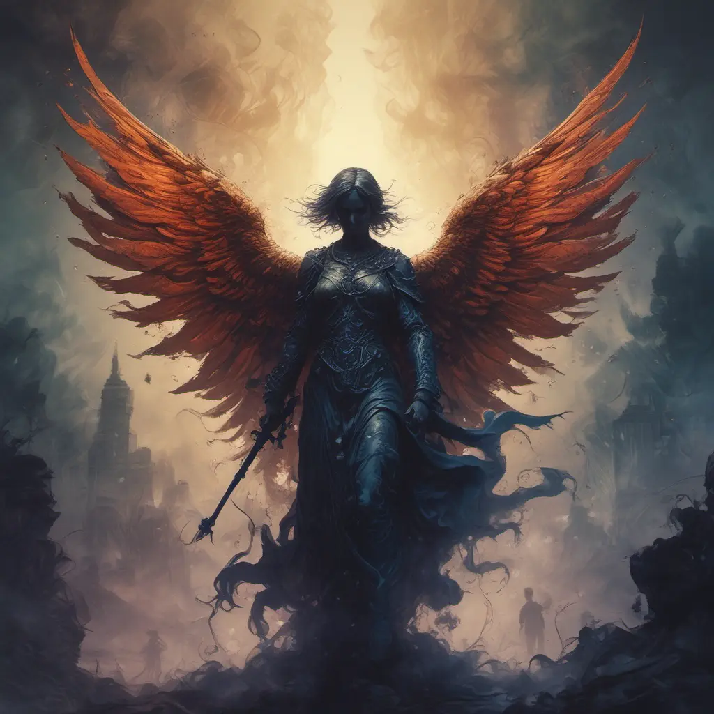 Silhouette of an Angel emerging from the fog of war, ink splash, Highly Detailed, Vibrant Colors, Ink Art, Fantasy, Dark by Stanley Artgerm Lau