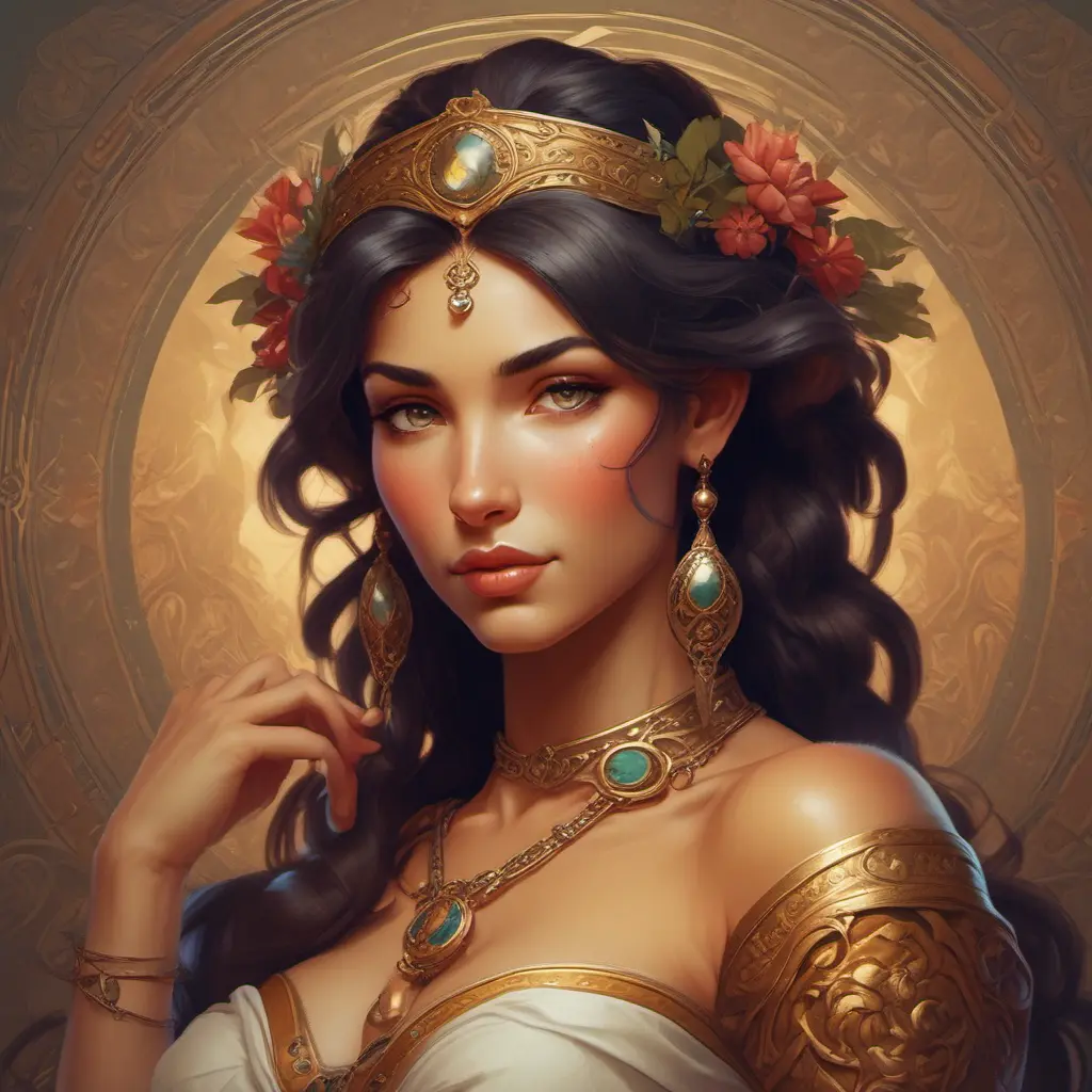 Alluring matte portrait of a beautiful Nidalee, 8k, Highly Detailed, Intricate, Half Body, Realistic, Sharp Focus, Volumetric Lighting, Fantasy, Elegant by Alphonse Mucha