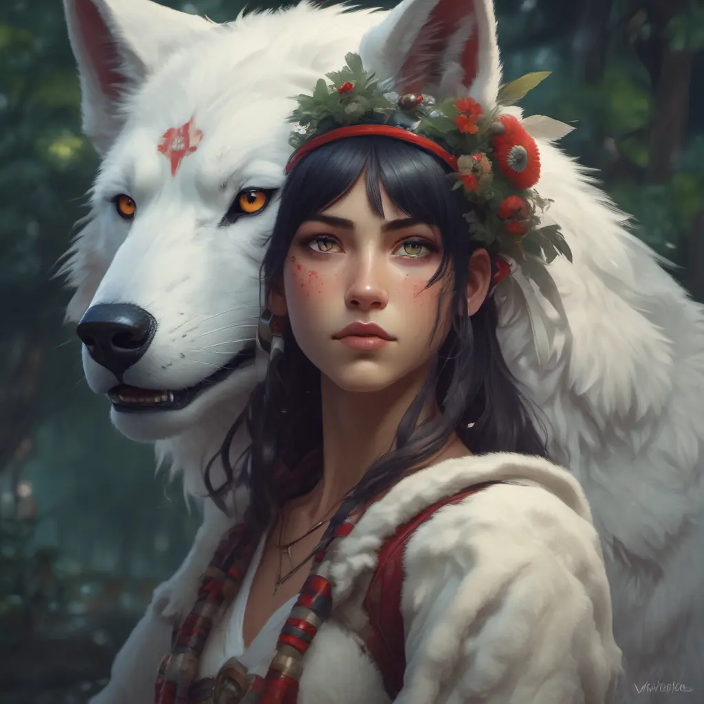 Alluring portrait of princess mononoke in the style of Stefan Kostic, 4k, 4k resolution, 8k, Hyper Detailed, Anime by WLOP